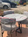 Round Marble-Top Dining Table Set with 3 Grey Chairs - 2