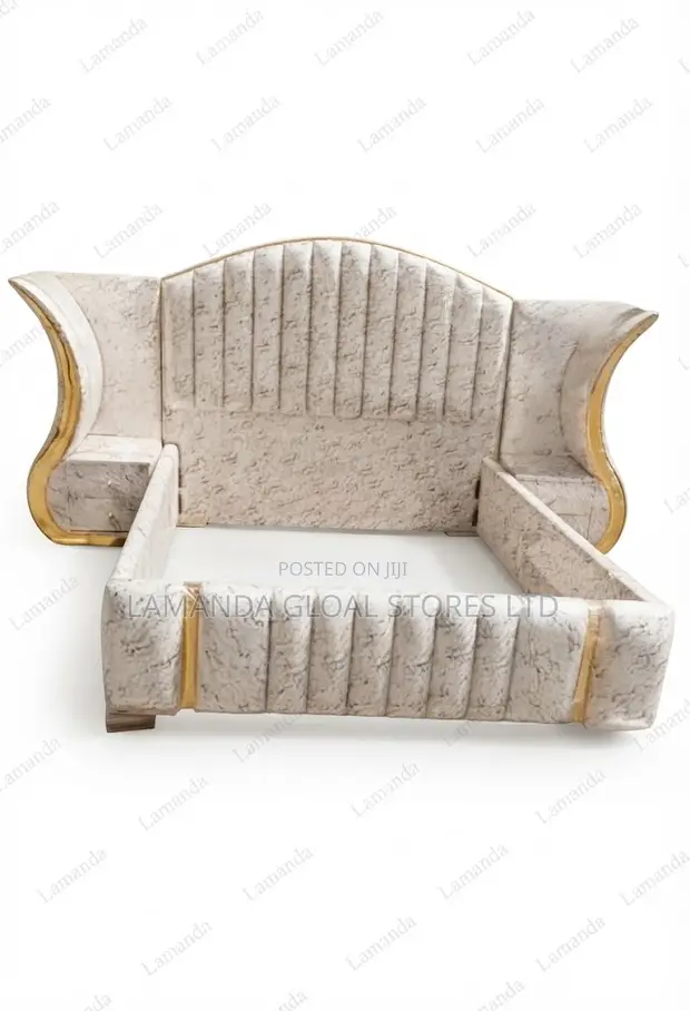 Tufted Marble-Pattern Upholstered Bed Frame - 1
