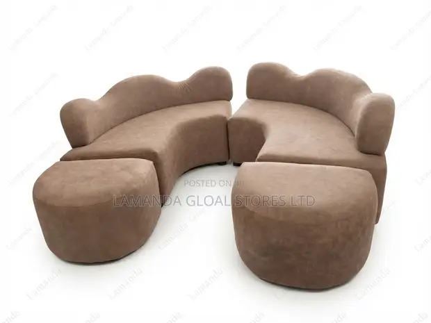 Taupe Curved Sectional Sofa & Ottoman Set - 1