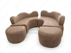 Taupe Curved Sectional Sofa & Ottoman Set