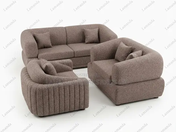 Textured Mauve-Brown Velvet Living Room Suite - 1