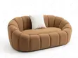 Tufted Camel Brown Bouclé Curved Sofa - 1