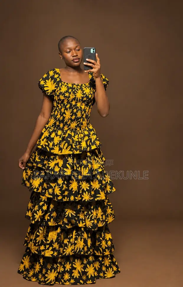 Smokey Stepped Ankara Flat Gown - 1
