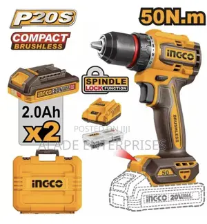 INGCO 20V Compact Brushless Cordless Drill (50Nm) with 2 Batteries