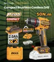 INGCO 20V Compact Brushless Cordless Drill (50Nm) with 2 Batteries - 2