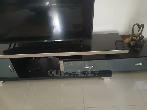 Modern Black Tempered Glass TV Console - 1