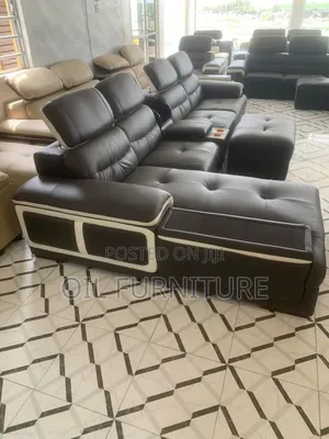 Sofa Mai Girma na Zamani, Mai Siffar L, Na Fata da Ottoman & Cup Holder