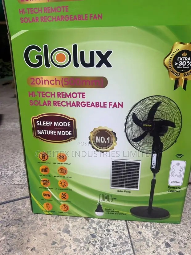Solar Rechargeable Fan - 20-inch - 1