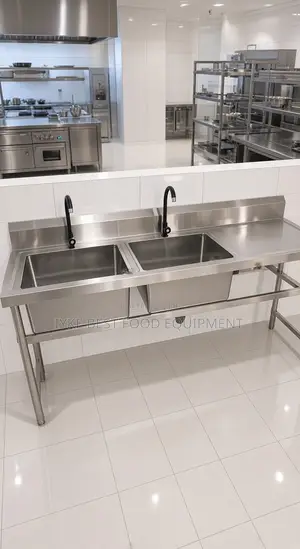 Commercial Double Bowl Stainless Steel Sink with Drainboard