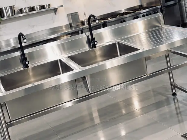 Double Bowl Stainless Steel Sink with Drainboard - 1