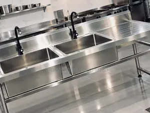 Double Bowl Stainless Steel Sink with Drainboard