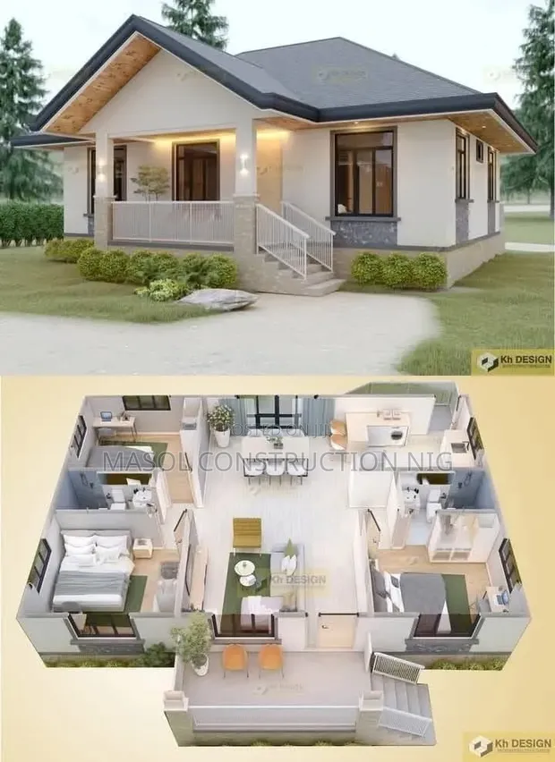 Bungalow Floor Layout Architectural Drawing - 1