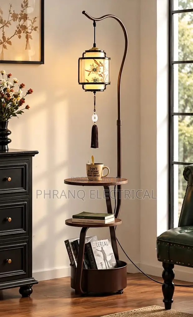 Cream Wind Floor Lamp with Wireless Charging + USB - 1