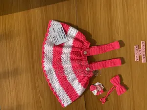 Crochet Baby Girl Pinafore Skirt & Neck Bow (Pink, 2-3Y)