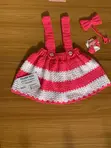 Crochet Baby Girl Pinafore Skirt & Neck Bow (Pink, 2-3Y) - 3