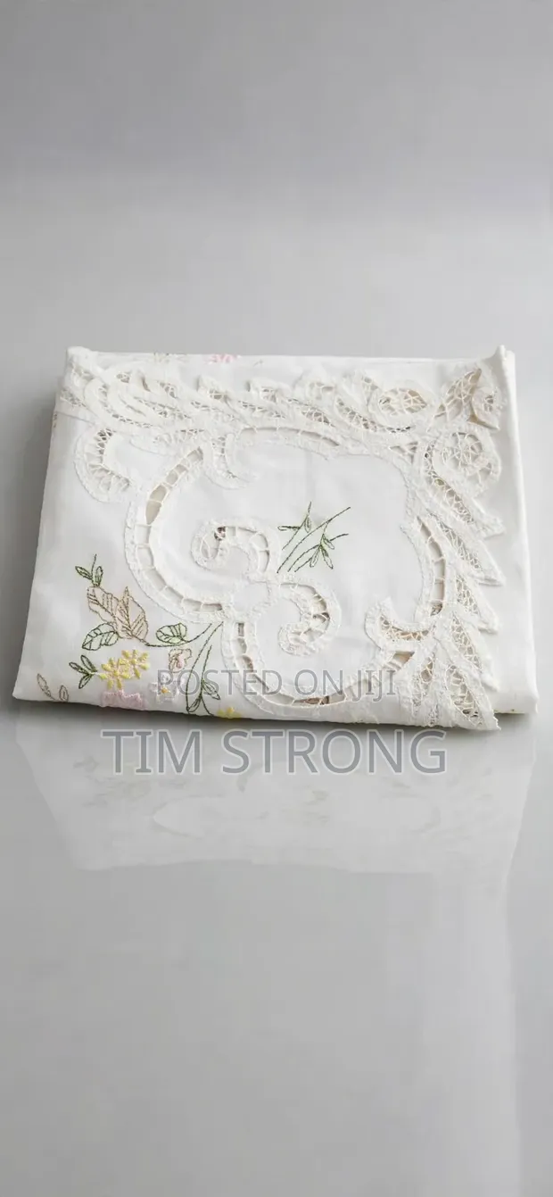 Premium Embroidered White Lace Tablecloth Floral Design - 1