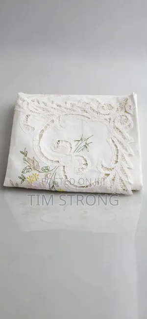 Premium Embroidered White Lace Tablecloth Floral Design