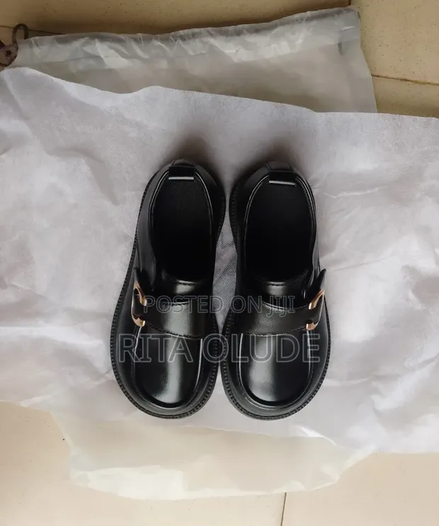 Boys Black School Loafers with Gold Buckle - Sizes 27-35 - 1