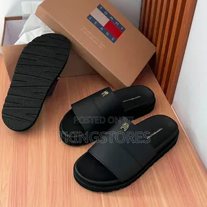 Tommy Hilfiger Classic Black Leather Slippers - Brand New