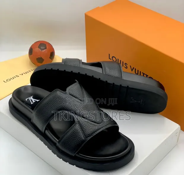 Louis Vuitton Men's Black Leather Slippers - 1
