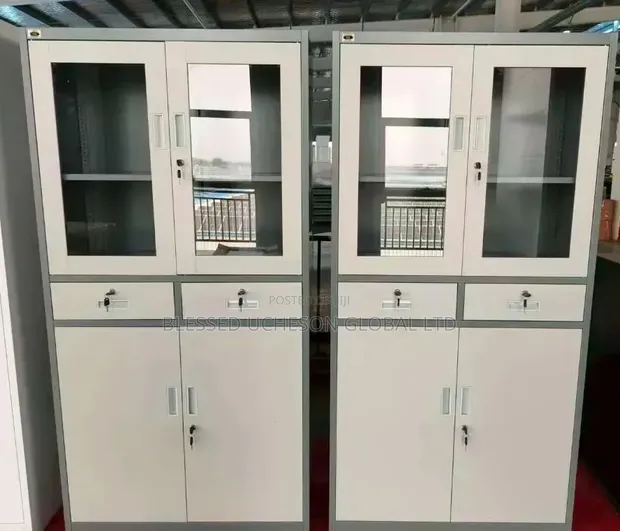 Brand New Heavy Duty Steel Office Storage Cabinet with Glass Doors - 1