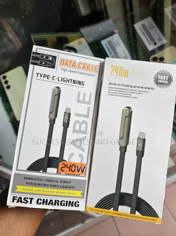 240W USB-C to Lightning Cable with Foldable Phone Holder - 1