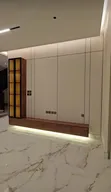 Modern White TV Wall Unit with Wood Console & LED Lighting - 1