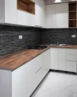 Modern White Kitchen Cabinets tare da Wood Countertop Shelves - 2