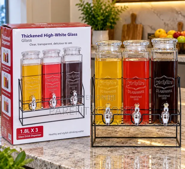 3-Piece Glass Beverage Dispenser Set (2.2L Each) - 1