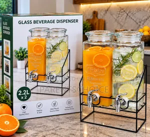 2x 2.2L Glass Beverage Dispenser Set with Stand