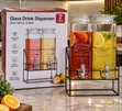 2x 2.2L Glass Beverage Dispenser Set with Stand - 3