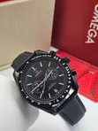 Omega Style Men's Leather Strap Quartz Watch - 1