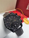 Omega Style Men's Leather Strap Quartz Watch - 5
