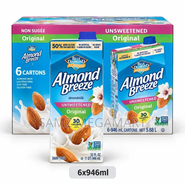 Blue Diamond Almond Breeze Unsweetened Original Almond Milk 6x946ml - 1
