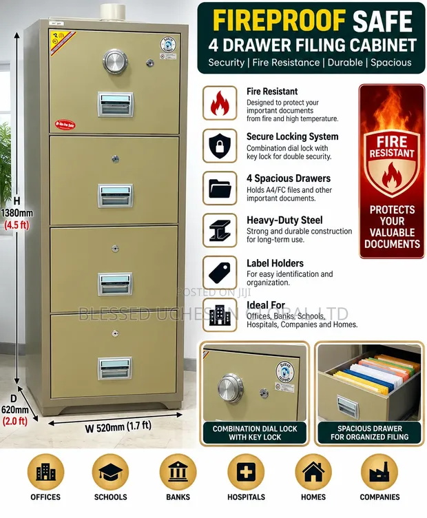 Brand New Booil 4-Drawer Fireproof Filing Safe - 1