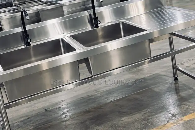 Double Bowl Stainless Steel Sink with Drainboard - 1