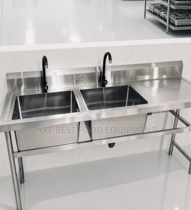 Double Bowl Stainless Steel Sink with Drainboard - 1