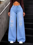 Women's High Waist Wide-Leg Ripped Jeans - 2