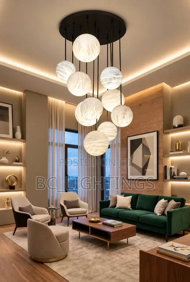 White Alabaster Marble Globe Chandelier - 1