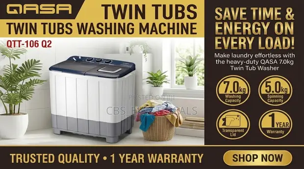 QASA 7.0kg Twin Tub Washing Machine (QTT-106 Q2) - 1