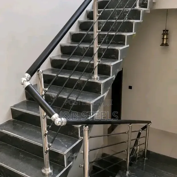 Silver and Black Stainless Steel Handrail Installation - 1