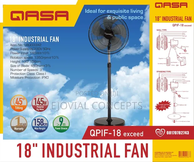 Qasa 18" Industrial Standing Fan - 1
