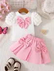 Liu Jo Girls' Pink Bubble Sleeve Top & Ruffled Skirt Set - Brand New - 2