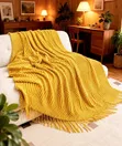 Boho Knitted Throw Blanket with Tassels (150x190cm) - 3
