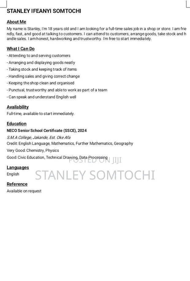 Sales Telemarketing CV - Stanley - 1
