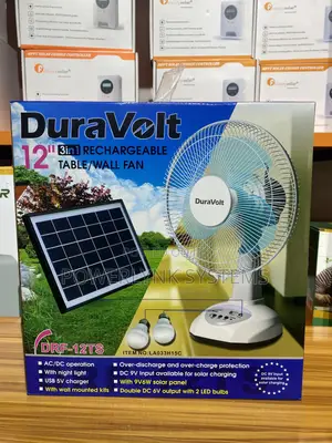 Duravolt 12" 3-in-1 Rechargeable Fan with Solar Panel