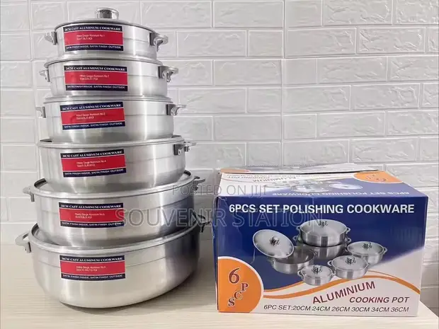 6 Pcs Polished Aluminum Pot Set - 1