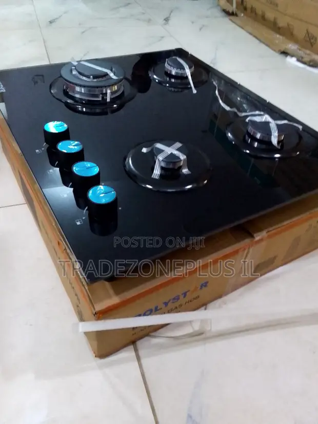Polystar 4-Burner Black Glass Cooking Hob - 1