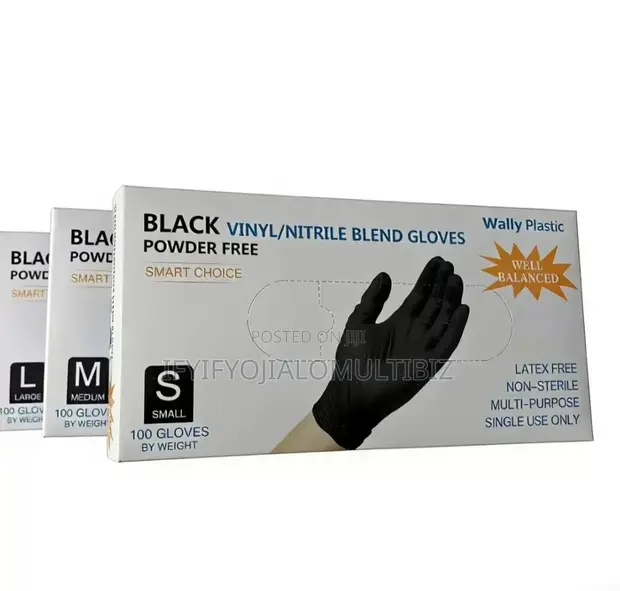 Premium Black Vinyl/Nitrile Blend Gloves, Powder-Free - 1