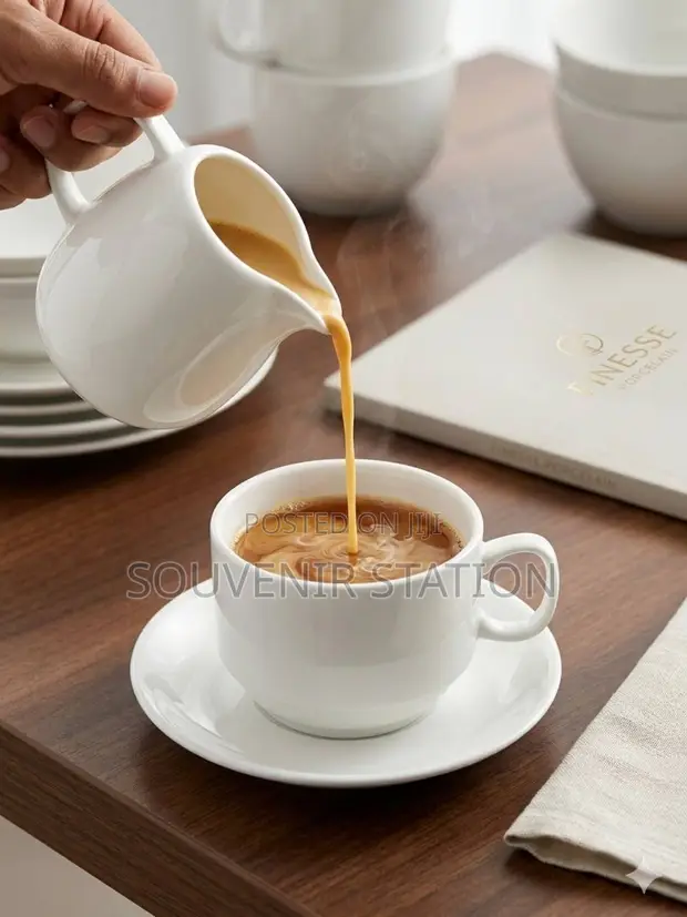 6 Piece Teacup and Saucer Set - White Ceramic - 1